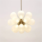 Close-up of LINKORI FLOBUB chandelier in white – minimalist modern bubble design with elegant glow