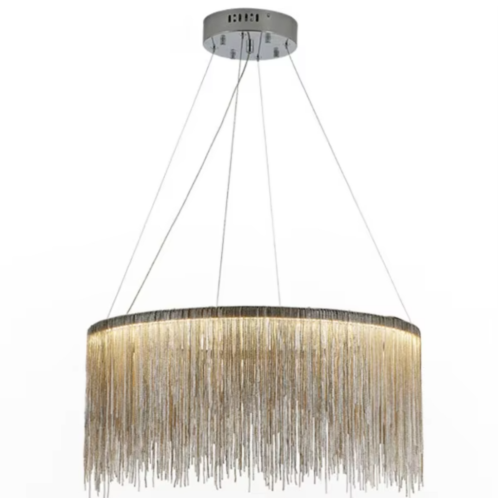 Modern Chain Chandelier – Polished Silver LED Pendant for Dining Room & Boutique Interiors | LINKORI YNSELL