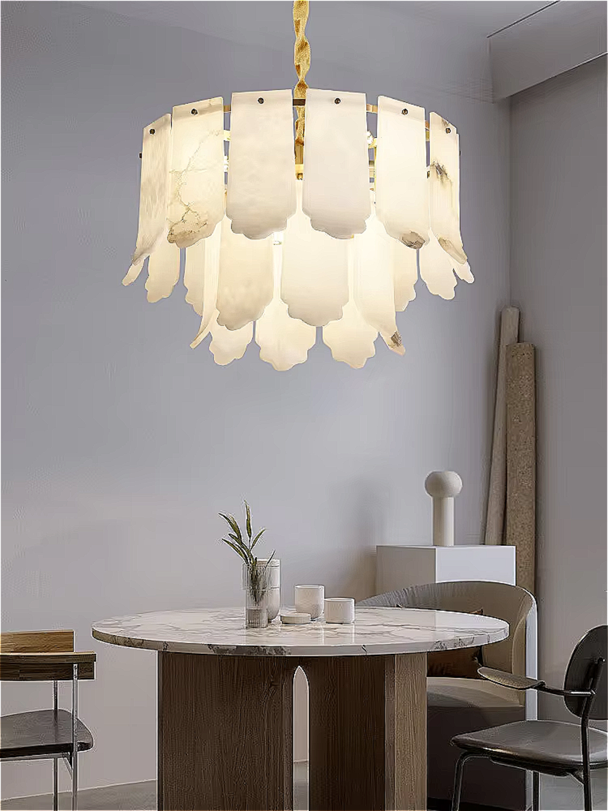 Oversize alabaster chandelier leaf design – cascading stone pendant light for luxury dining rooms and classic foyers
