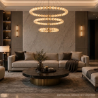 Handcrafted alabaster orb ring chandelier detail — natural stone texture, 
warm white glow, brushed gold frame | LINKORI AURELIA modern luxury chandelier