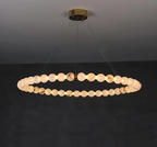 Alabaster Bead Ring Chandelier 39 Inch (100cm) – Large Organic Modern Orb Halo Pendant Light Brushed Gold | LINKORI AURELIA