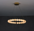 Alabaster Bead Ring Chandelier 24 Inch (60cm) – Organic Modern Orb Halo Pendant Light Brushed Gold | LINKORI AURELIA