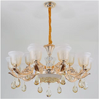Luxury Vintage Crystal Chandelier – 15-Light Glass Pendant with Etched Shades for Dining Room & Lounge 