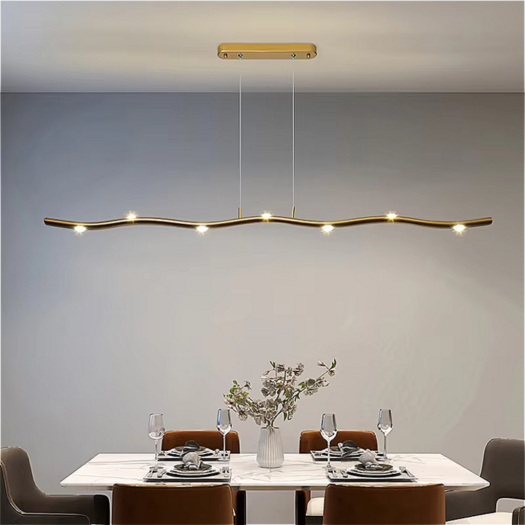 Modern wave chandelier dining room pendant light gold aluminum 7 LED lights flowing curve design contemporary ceiling fixture LINKORI STRIQU