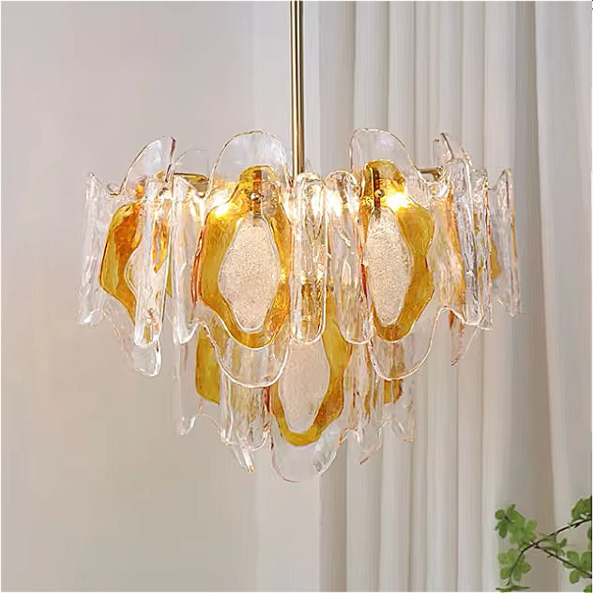 Vintage Murano Glass Chandelier – Amber Pendant Light for Dining & Contemporary Interiors 
