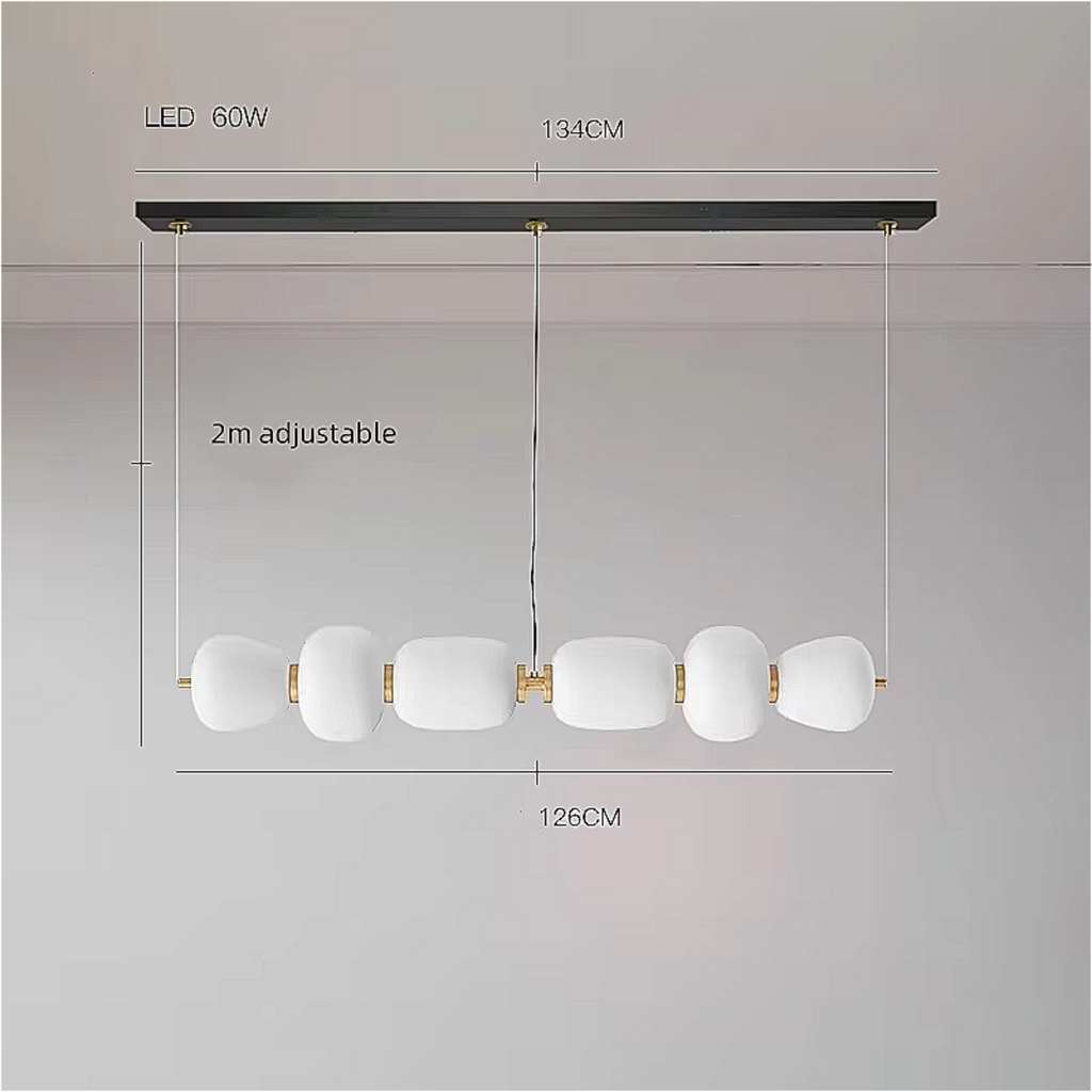 opal glass bead-bar linear chandelier, adjustable pendant light for kitchen island, LINKORI MARSH SERENITY contemporary home