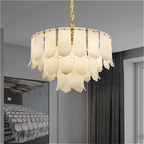 sculptural alabaster leaf chandelier – luxury designer pendant light for dining room and foyer interiors | LINKORI LEAFTERA