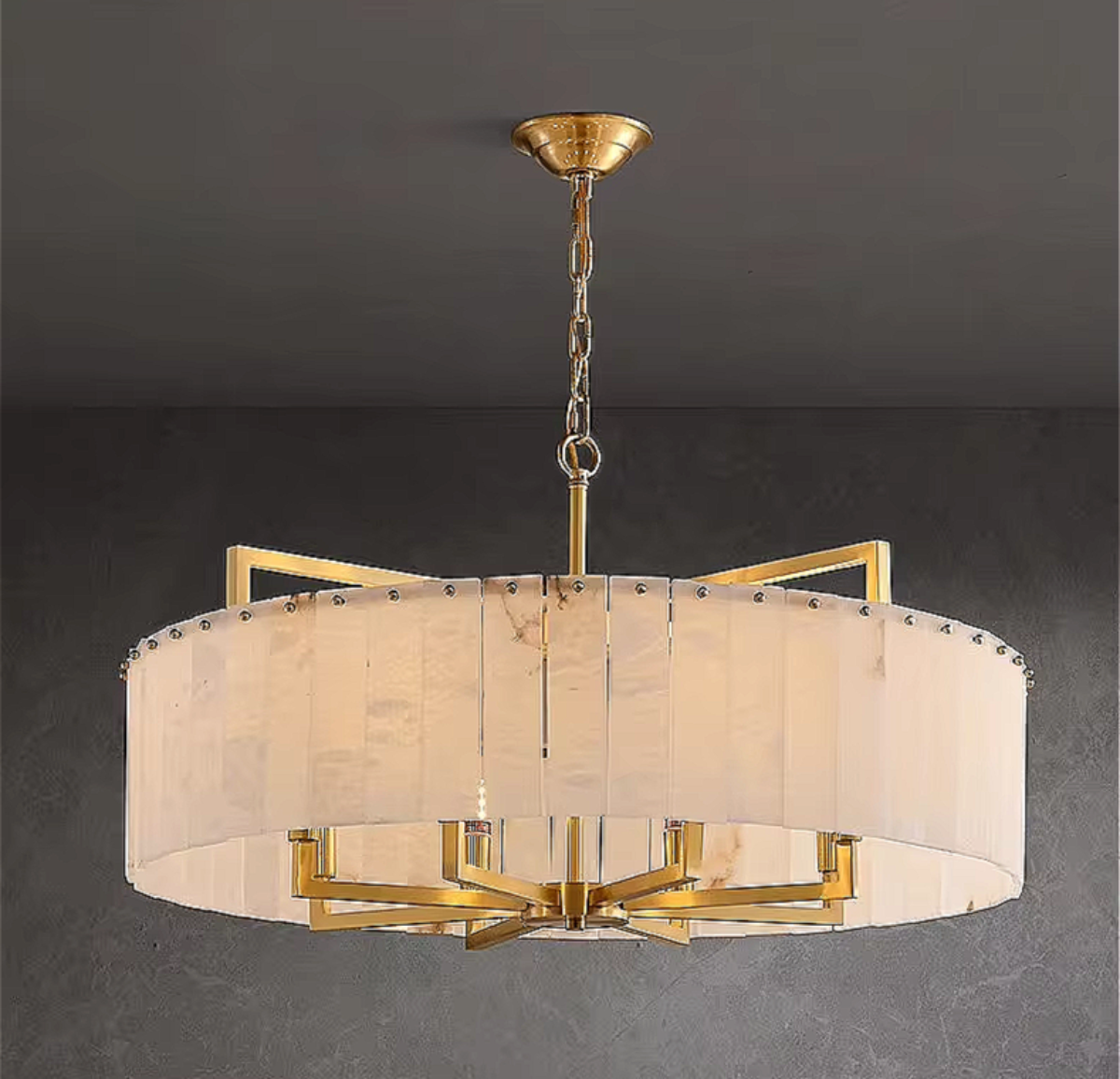 modern alabaster ring chandelier in gold – statement lighting for living rooms, foyers, and luxury homes