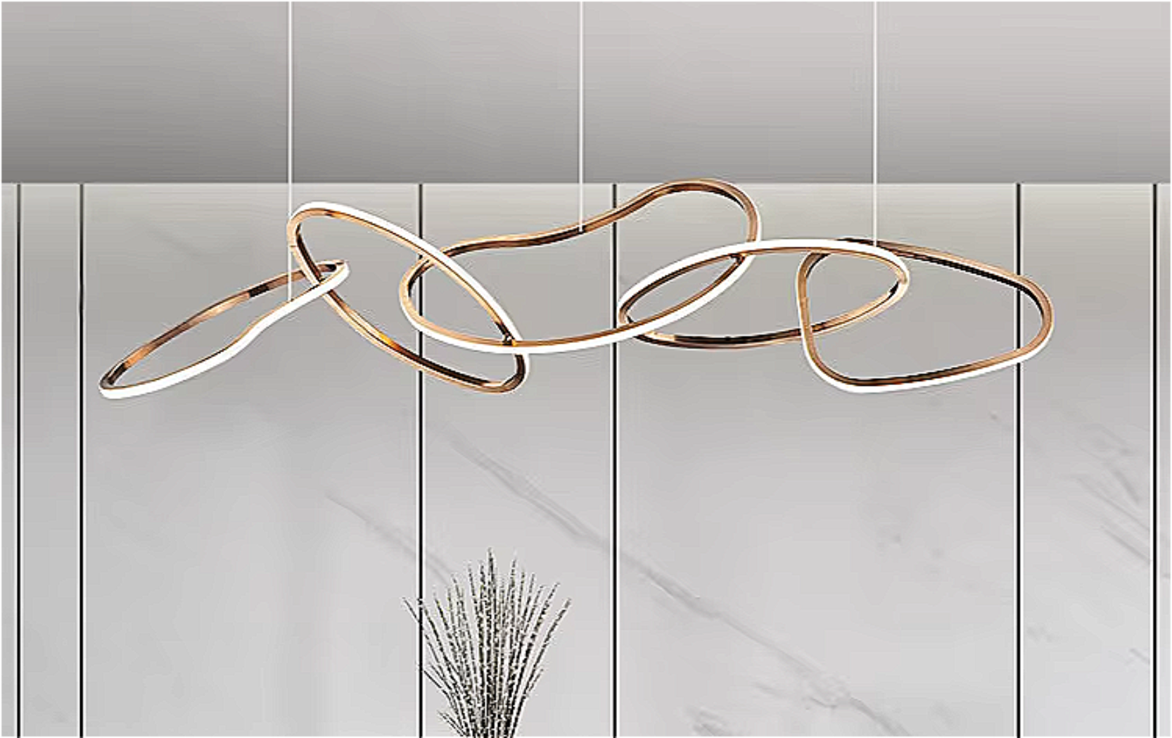 Gold LED Chandelier – Modern 5-Ring Statement Chandelier for Contemporary Dining Room and Kitchen Island