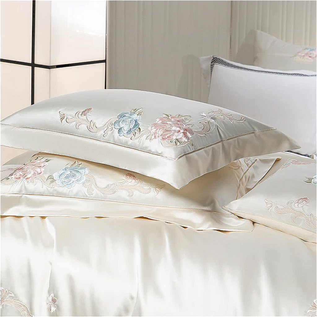 High-quality Egyptian cotton duvet cover with vintage-inspired rose embroidery for elegant bedroom makeover