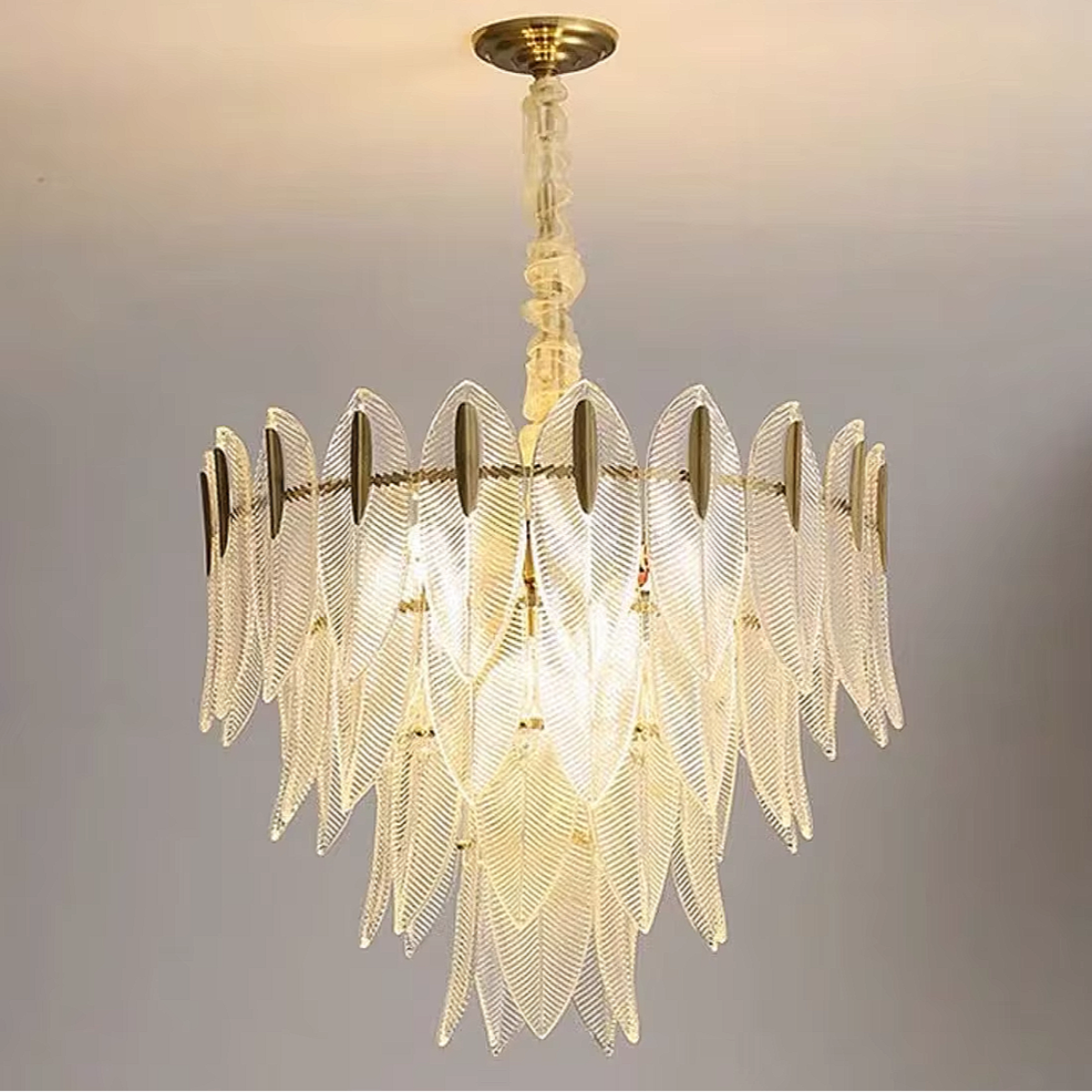 vintage gold crystal chandelier with cascading glass leaves, 4-tier luxury pendant light for classic vintage interiors – LINKORI GLEATERA