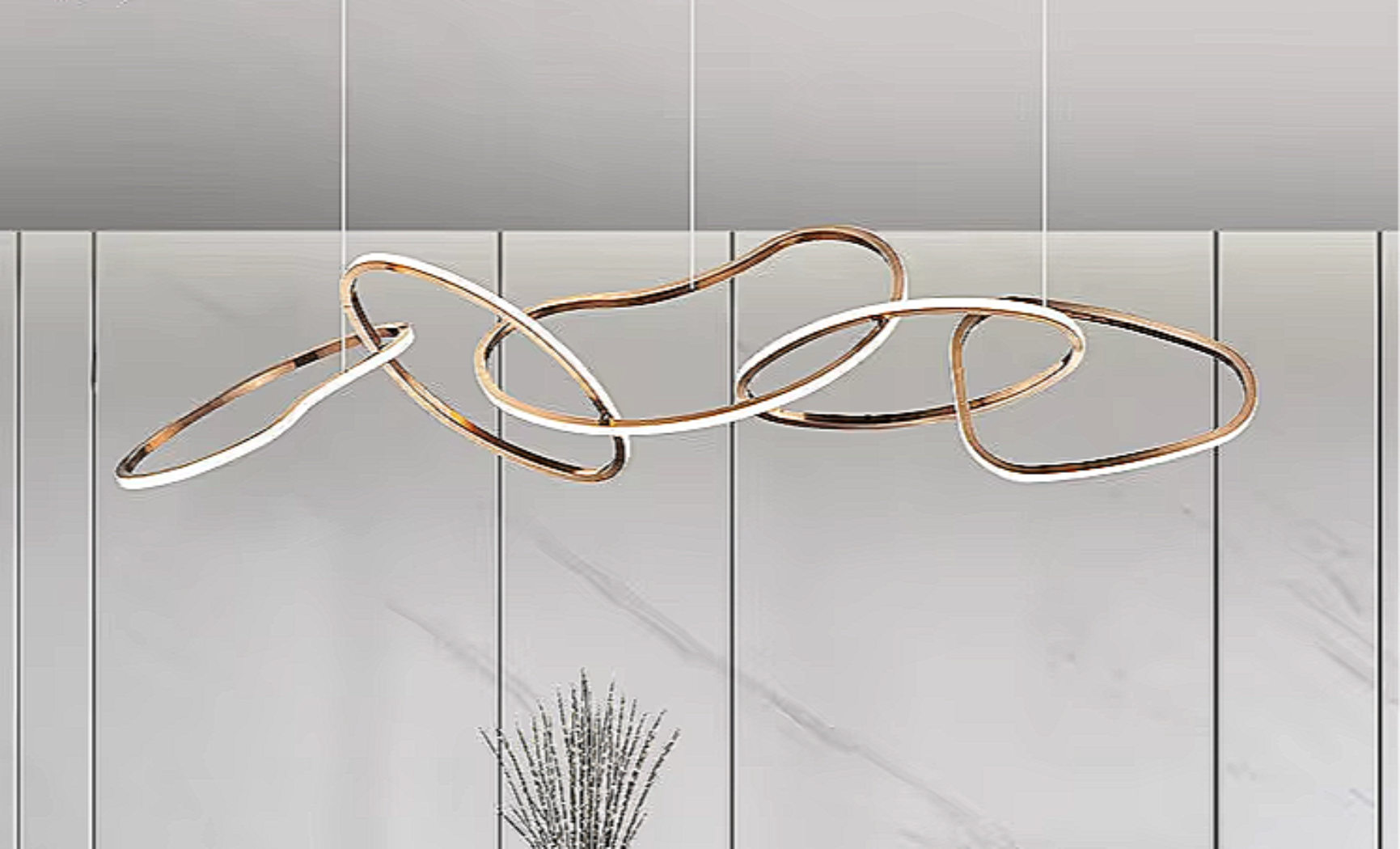Gold LED Chandelier – Modern 5-Ring Statement Chandelier for Contemporary Dining Room and Kitchen Island
