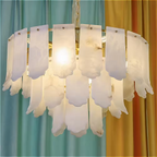 alabaster leaf chandelier with copper frame – designer round pendant light for contemporary dining and foyer spaces