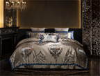 Designer gold baroque satin medallion duvet cover Egyptian cotton quilted luxury bedding set