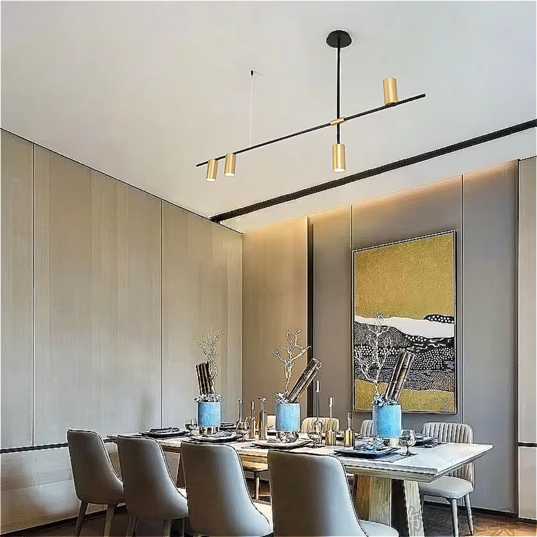 Kitchen island dining table linear pendant light 48 inch adjustable height modern chandelier ceiling fixture installation LINKORI PRETAL