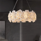 White floral glass chandelier with sculptural petals and soft gold frame – artistic statement pendant for bedroom and dining room | BLOSSORA.S by LINKORI