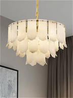 alabaster chandelier leaf design – cascading stone pendant light for luxury dining rooms and classic foyers