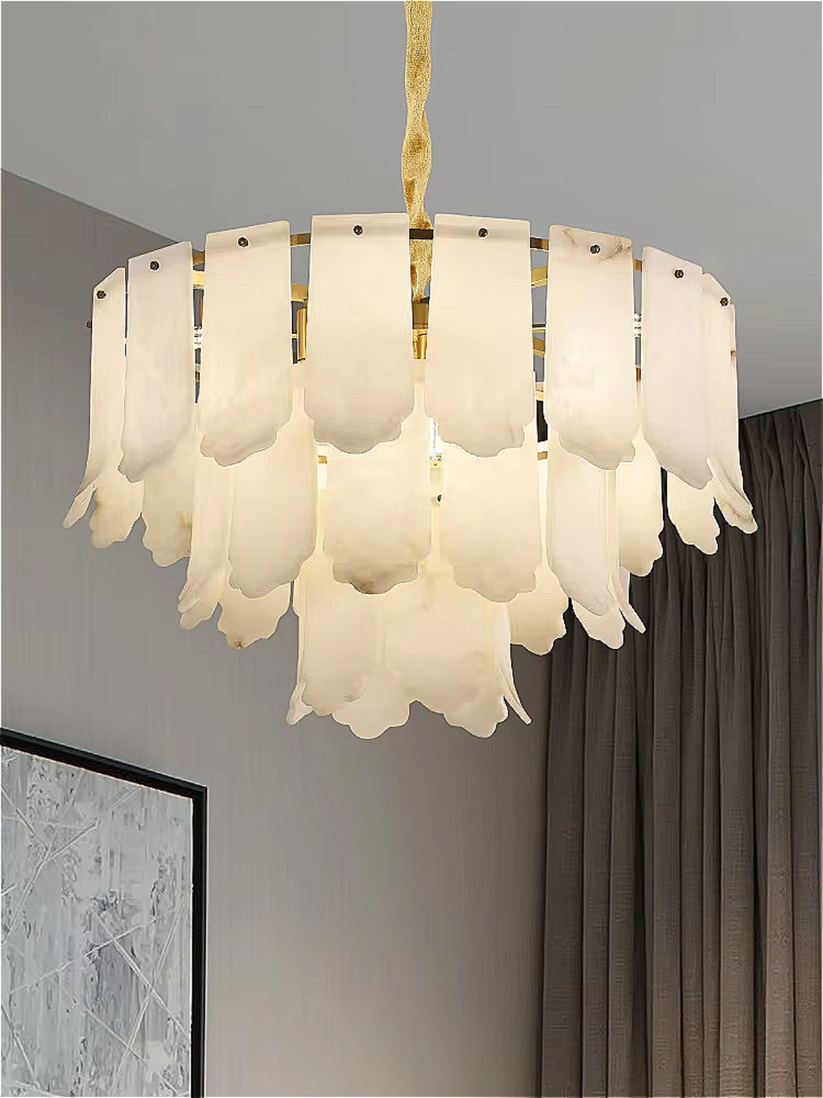 alabaster chandelier leaf design – cascading stone pendant light for luxury dining rooms and classic foyers