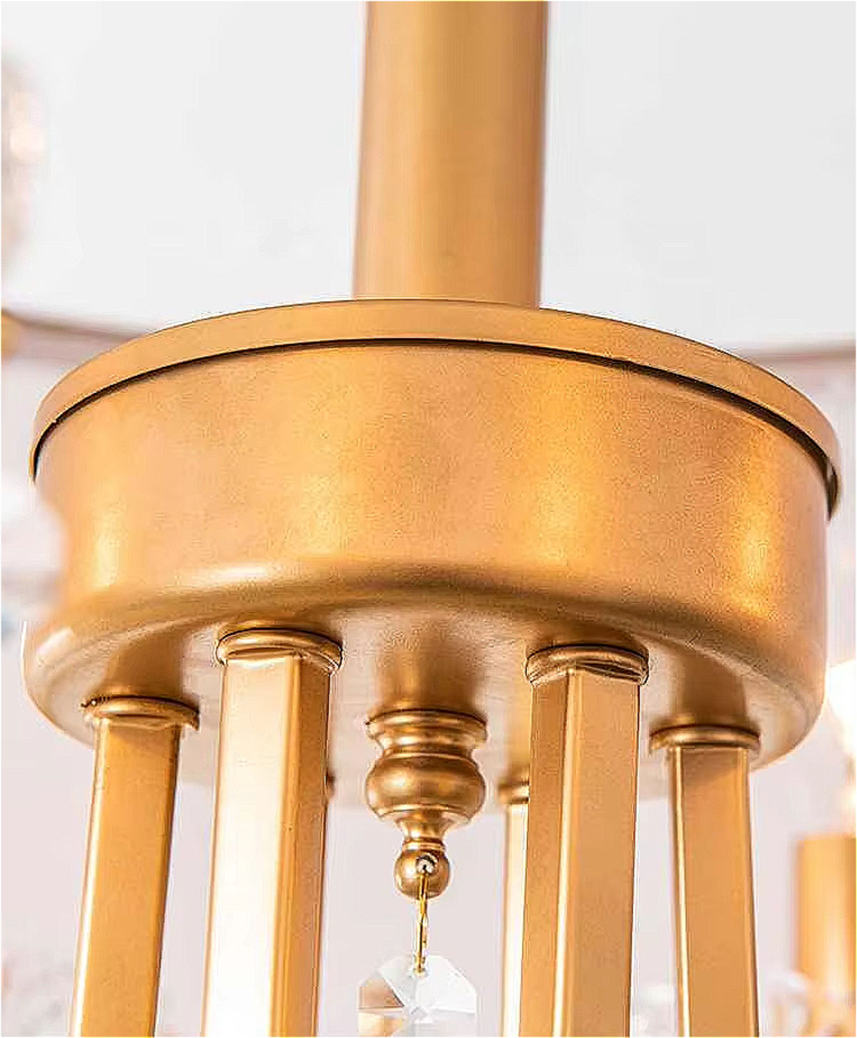 Luxury gold drum pendant chandelier with fabric shade and crystals, modern ceiling light for living and dining rooms LINKORI SELLOQ
