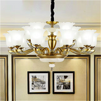 15-light antique gold tulip chandelier installed in a luxurious classical living room | LINKORI VROLLADO
