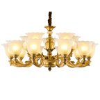 vintage tulip glass chandelier with gold brass frame, classic luxury ceiling lighting for dining room