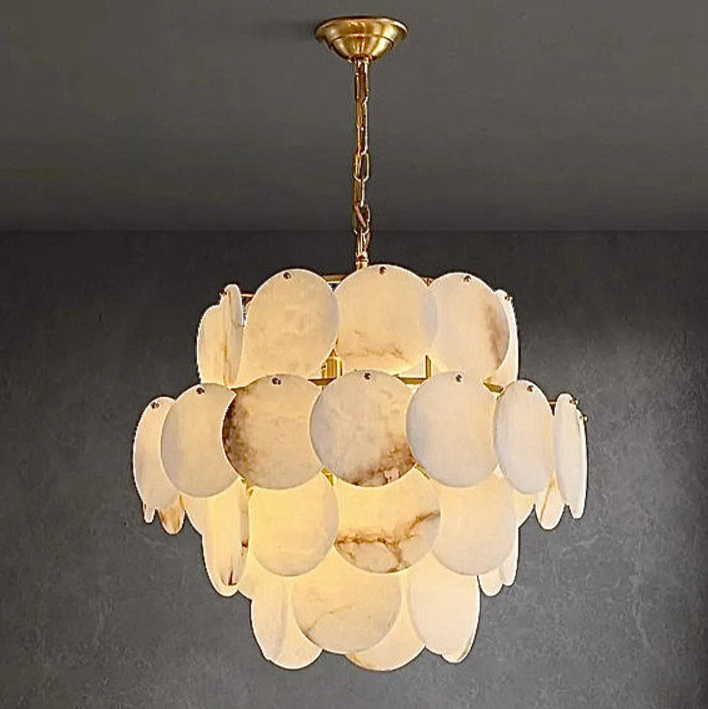 Spain alabaster pendant light, gold copper hardware, adjustable 39.4" chain, global voltage — LINKORI RODDLE