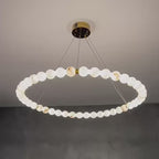 Large 39.4-inch alabaster globe ring chandelier with illuminated natural stone spheres and a brass canopy – LINKORI AURELIA