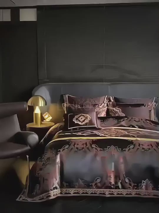 Watch The Real Product Video - Luxury Black Boho Paisley Duvet Cover Set l Egyptian Cotton Satin Bedding l LINKORI Royal Bohemia
