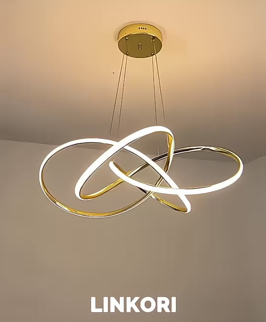 Heykelsi Altın LED Avize - Yemek Odası ve Giriş İçin Montaj Gerektirmeyen Modern Sarkıt Aydınlatma | LINKORI CHARLIER INFINITY
