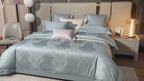 Platinum Silver Grey Damask Jacquard Duvet Cover Set - Luxury Egyptian Cotton Satin Bedding 4/7-Piece | LINKORI Luminas Silver Grey