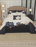 The Real Product Video Luxury Black & Ivory Floral Bedding | Blue & Gold Embroidered Egyptian Cotton Duvet Cover 4/7-Piece Set | LINKORI Luxeflower
