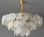 marble flower-shade chandelier with gold crown sculptural pendant — for foyer entryway | LINKORI SHARONIQ