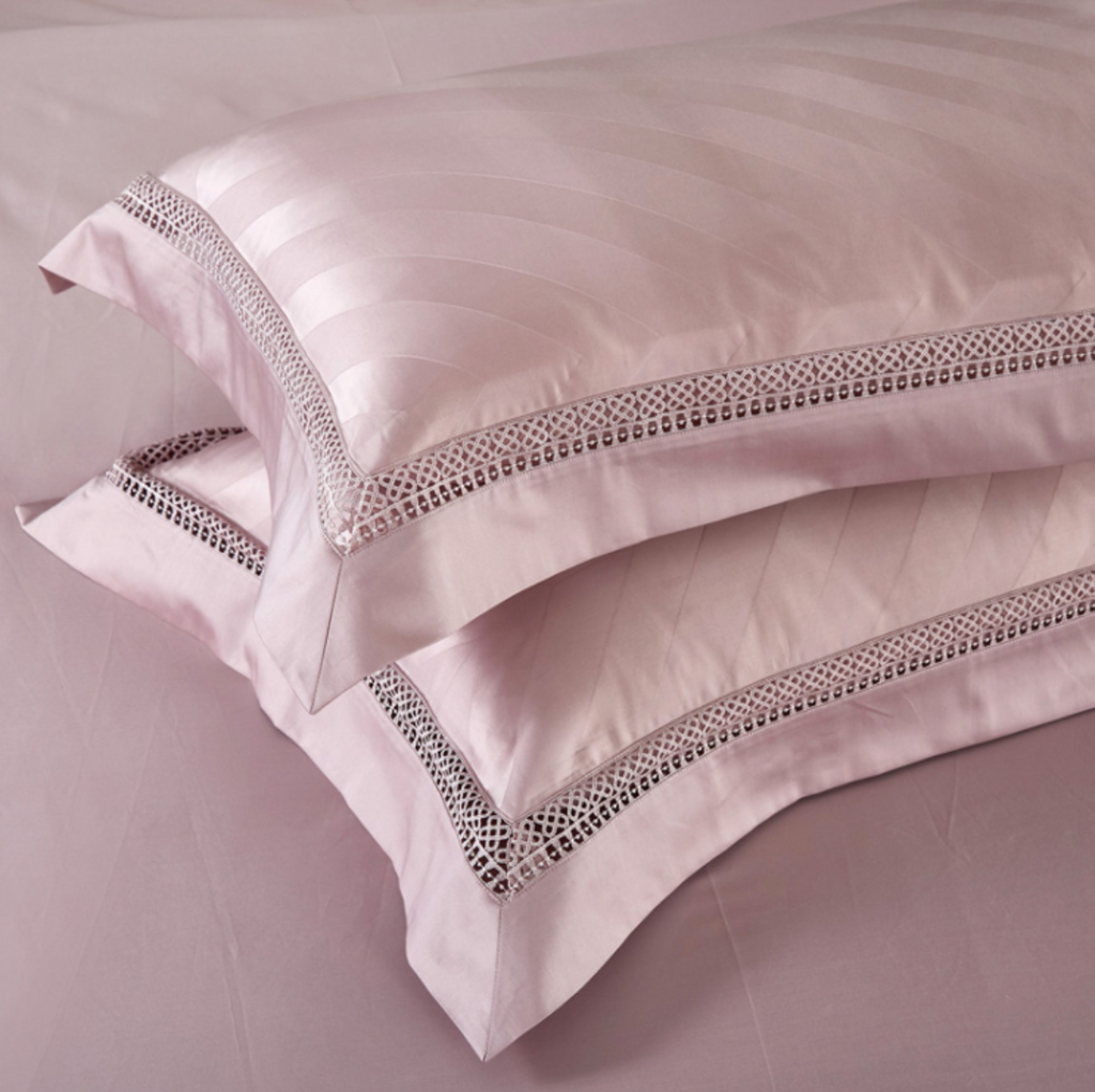 Blush Pink Flat Sheet with Embellished Pillow Edges – Elegant Bedding Detail