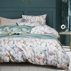 Mint floral Egyptian cotton duvet set in a modern calm bedroom – LINKORI Serene 4-piece bedding