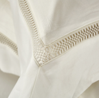 Detailed view of envelope closure and stitched edge on Egyptian cotton pillowcase — minimalist craftsmanship of LINKORI Lilela.