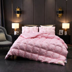 Front-facing styled shot – entire comforter in view with blush pink tones elevating the serene bedroom setting