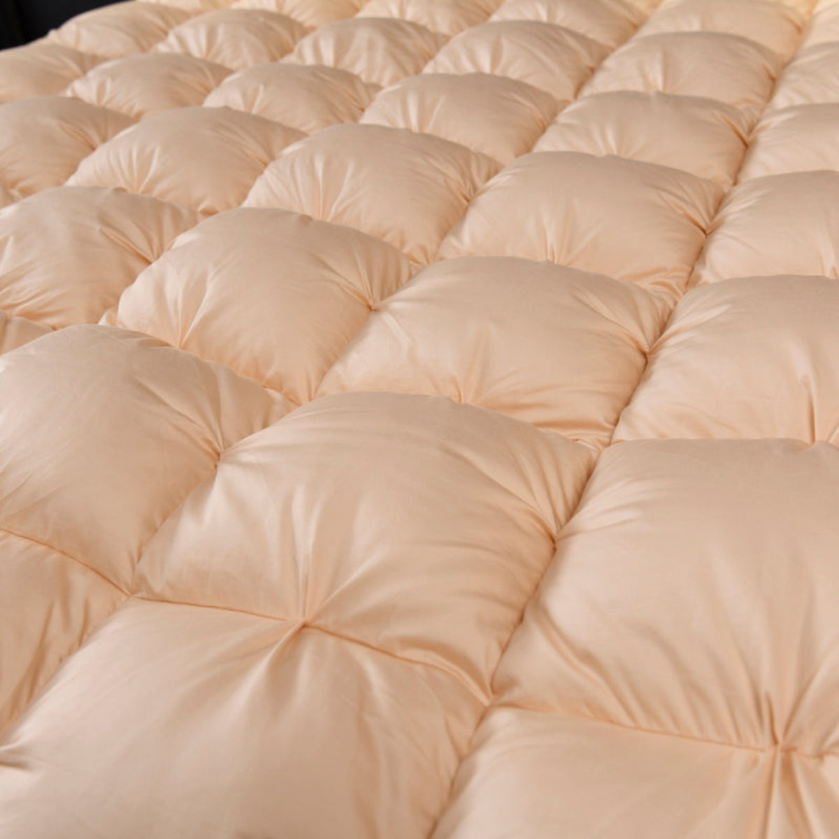 Detailed close-up of plush goose down-filled comforter – fluffy and breathable fill with cotton shell | LINKORI