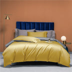 Yellow Grey Reversible Duvet Cover Set – Modern 4-Piece Egyptian Cotton Bedding on Queen Bed | LINKORI Neslla