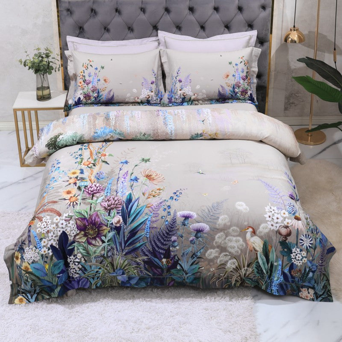 100% Egyptian Cotton Duvet Cover Set – Botanical Garden 4-Piece Bedding for Cozy Bedrooms