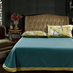 Teal Egyptian cotton flat sheet with smooth 500TC finish – part of LINKORI Novenic luxury duvet set.