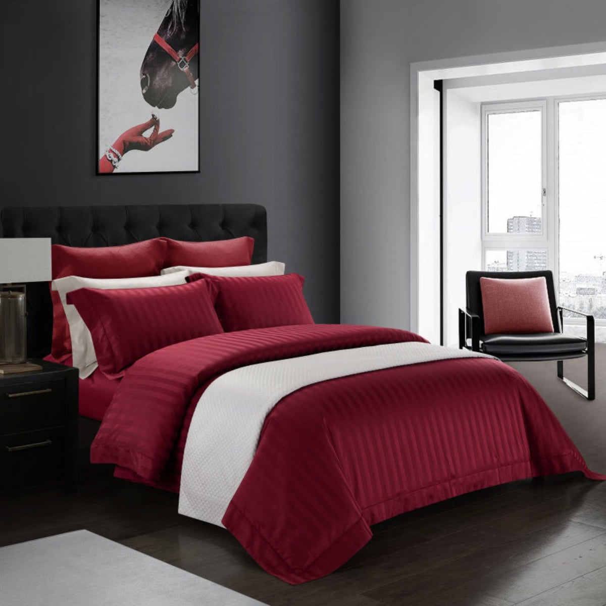 Gradiol S. Red Duvet Cover Set – 100% Egyptian Cotton, Ultra-Soft & Breathable (4-Piece Set) + FREE Gift! - LINKORI