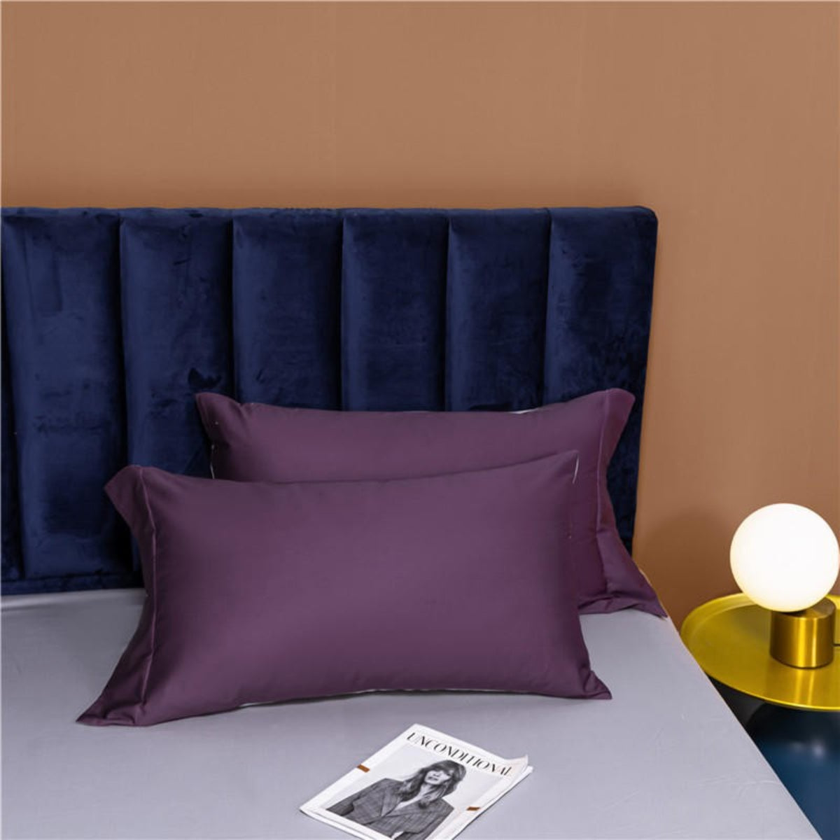 Flat sheet and dual pillowcases in lavender and deep purple, crafted from 100% Egyptian cotton – LINKORI Neslla Purple bedding