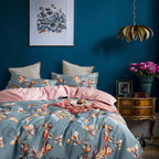 Elegant tropical bedding styled in a vintage-inspired room with classic decor, featuring LINKORI Livelic duvet cover set