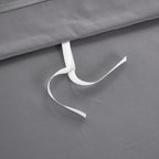 grey duvet cover on matching grey flat sheet Egyptian cotton 4-piece bedding set with stripe detail | LINKORI Gradiol S. Grey