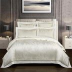 Minimalist ivory Egyptian cotton bedding full set with 800-thread count — LINKORI Lilela bed styling in a serene, neutral bedroom.