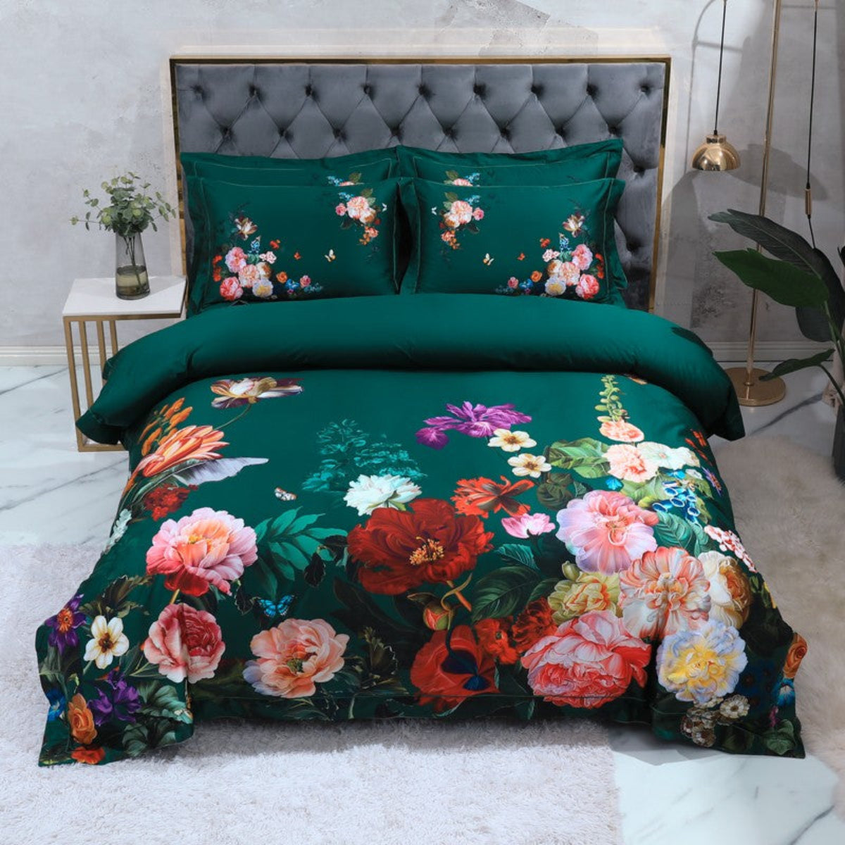 G. The Flowers Duvet Cover Set – 100% Egyptian Cotton, Ultra-Soft & Breathable (4-Piece Set) + FREE Gift! - LINKORI