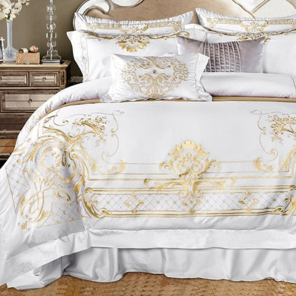 Luxury Golden Embroidered Duvet – 100% Egyptian Cotton 4/7-Piece Bedding Set | LINKORI Golden Embroidery