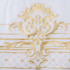 Delicate Gold Lattice and Filigree Embroidery Pattern – LINKORI Ornamental Duvet Design Close-Up