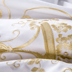 Baroque-Inspired Embroidery Detail on White Duvet Cover – Royal Ornamental Pattern | LINKORI