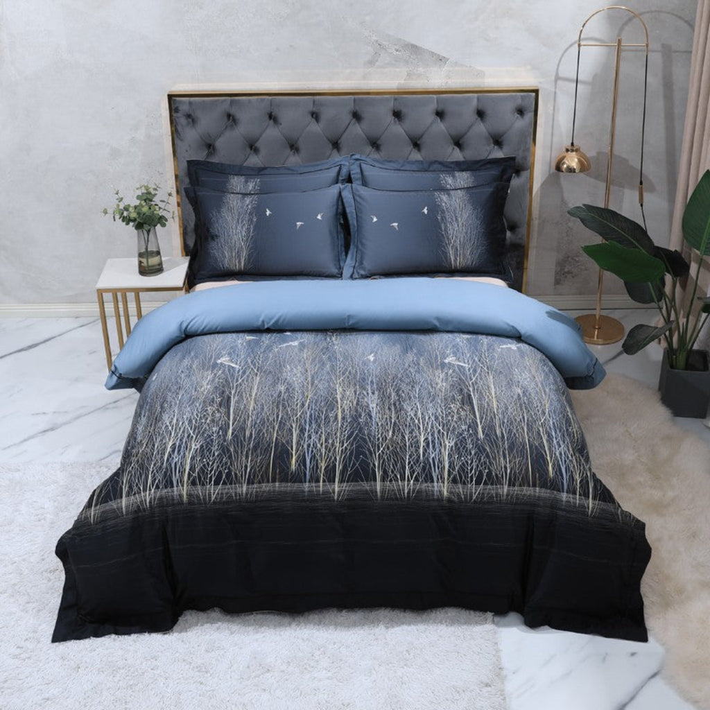 100% Egyptian Cotton Duvet Cover Set – Dark Forest 4-Piece Bedding for Tranquil Bedrooms | LINKORI Dark Forest